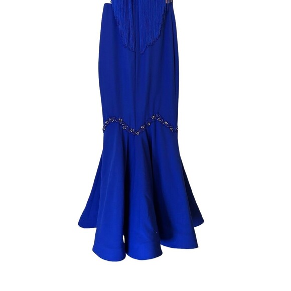 Odrella Royal Blue Event Gown Tassel  Mesh Cut out Beaded Design Size 6 - Picture 6 of 16